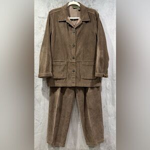 VTG LL Bean Chore Barn Coat Women’s L Brown Corduroy And Size 14 Reg Pants Set